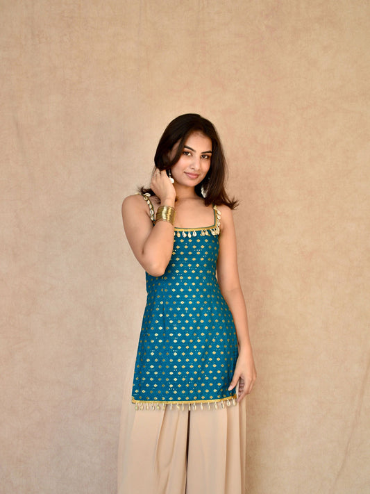 Ocean Bloom Banarasi Kurti